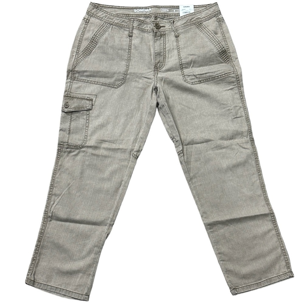 Women's Sonoma 8 Medium Capri Pants Cargo Twill Fossil Tan Straight Mid Rise NWT - Picture 3 of 11